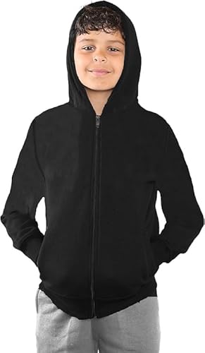 WOOD QUAIL Kids Girls Boys Zipper Hoodie Unisex Fleece Zipper Top Jacket PE School Sweat Hoodie Sports Casual Wear (4-13 Years) (11-12 Years, Black Zipper Hoodie)