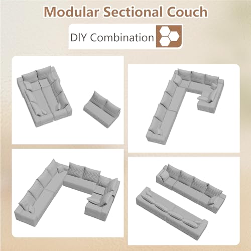 Image of Oversized Modular Sectional Sofa Couch, Large 8 Seater Corner Sofa Modern U Shaped Sectional Couch Cloud Couches for Living Room, Office, Spacious Space, Corduroy,No Assembly Required, Light Grey