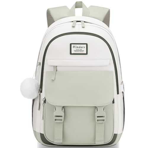 Image of WINDARS School Backpack for Teen Girls, Cute College Backpacks for Women Students Aesthetic Bookbag Large 15.6 Inch Laptop Bag Middle School Travel Back Pack (Beige-Green-Dark Olive Green)