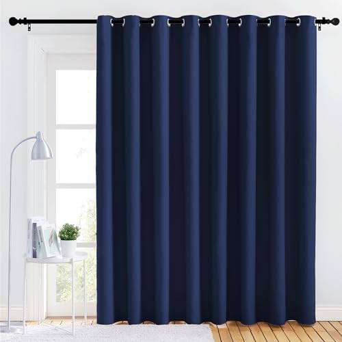 NICETOWN Extra Wide Curtain for Patio - (120 inches Wide x 84 inches Long, Navy, 1 Piece) Home Decoration Grommet Top Drape, Bedroom Panel Navy Blue 1