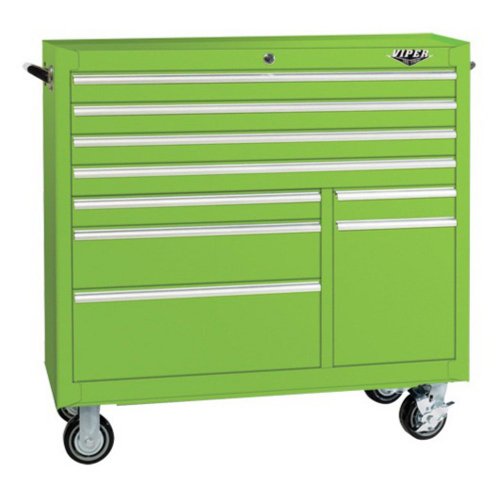 Viper Tool Storage LB4109R 41-Inch 9-Drawer 18G Steel Rolling Tool Cabinet, Lime Green