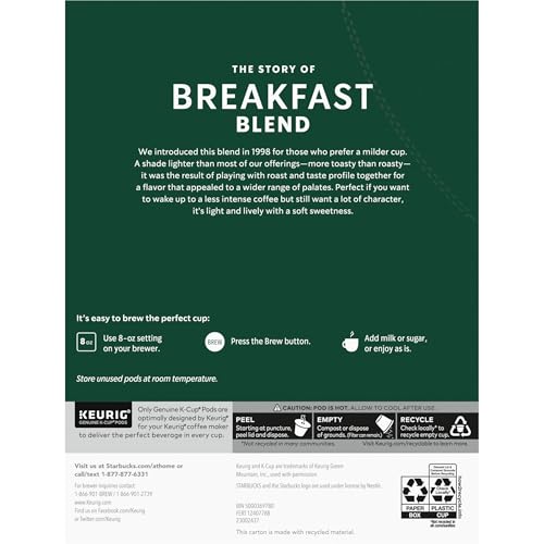 image for Starbucks K-Cup Coffee Pods, Medium Roast Coffee, Breakfast Blend for 