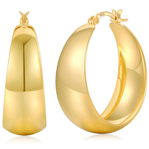 Senteria Thick Chunky 14KGold Plated Hoop Earrings for Women Hypoallergenic | Hoop Earrings Lightweight Big Large Hoops Earrings for Women Sensitive Ears Non Tarnish Gift for Birthdays Christmas 30MM