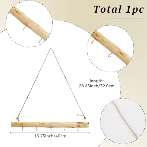 SOFPLATE 5 Haken 40CM Deko Holzstange mit Haken Natur Zweig zum Aufhängen Holzstange zum Aufhängen Treibholz Wandhaken Mit Bindfaden Bauernhaus Vintage Deko Fensterdekoration Türhänger Fensterhänger
