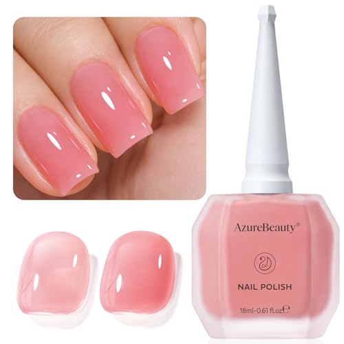 AZUREBEAUTY 18ml Jelly Nail Polish Semi-Translucent Blush Pink Sheer Color Fast Drying Natural Regular Toe Nail Polish no Gel Home Salon DIY Women Gift