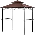 Grill Gazebo 8'x 5' Barbecue Canopy BBQ Gazebo Canopy Tent w/Air Vent Double Tiered Outdoor Brown