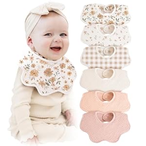 Konssy Muslin Baby Bibs 100% Cotton Absorbent Bandana Drool Bibs for Teething and Drooling, 6-Pack for Baby Boys & Girls
