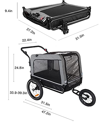 ANOUR Dog Bike Trailer, 2-in-1 Dog Stroller Cart and Jogger Bike Trailer, with Spring Suspension, Folding Frame Carrier… - Image 8