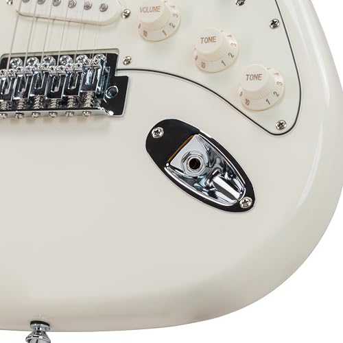 Image of STA 39-Inch 6-String Electric Guitar for Beginners & Intermediate (White) | SSS Single Coil Pickups | Basswood Body, Rosewood Neck & Fretboard | Standard Tremolo Bridge with Whammy Bar