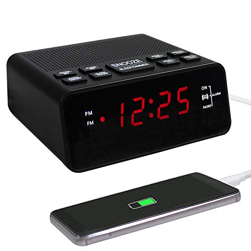 Alarm Clock, FM Digital Alarm Clock Radio for Bedrooms with USD Charger Red Display