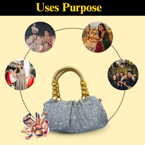 Image of SLARA Bridal Clutch Purse for Women, Elegant Evening Bag with Gold Handle and Chain Strap, Perfect for Weddings & Parties