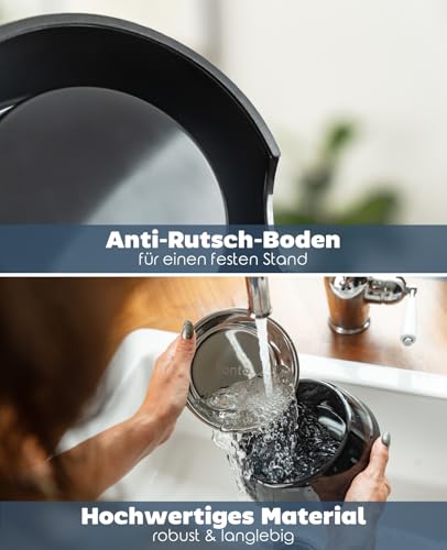 lionto Futternapf aus Melamin mit Anti-Rutsch Boden, herausnehmbarer 420 ml Napf aus robustem & geruchsneutralem Edelstahl, leicht zu reinigen, ergonomisches Design, für Hunde & Katzen, schwarz