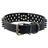 Haoyueer Hundehalsband mit scharfen Nieten, 2 Zoll Breite, stilvolle Lederhalsbänder für mittelgroße und große Hunde Pitbull, Labrador, Boxer, Rottweiler, Deutscher Schäferhund … (L, Schwarz-3)