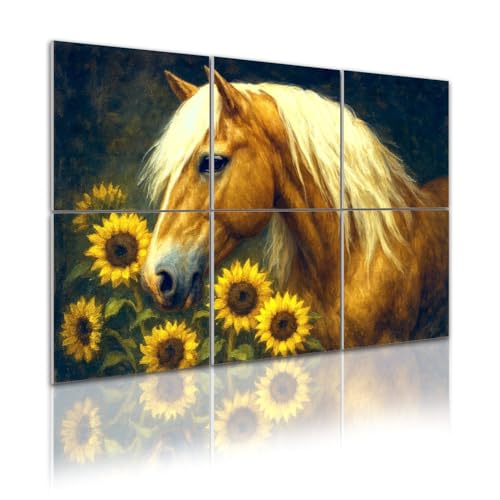 6 Pack Art Acoustic Panels Self Adhesive haflinger horse sunflowers horse pictures royalty free Decorative Soundproof Wall Panels Sound Absorbing Panel 48'x72' for Office Home Studio