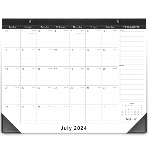 Nekmit Desk Calendar 2024-2025, Yearly Monthly Desk Pad Calendar, Wall Calendar for Planning, Ruled Blocks, Black