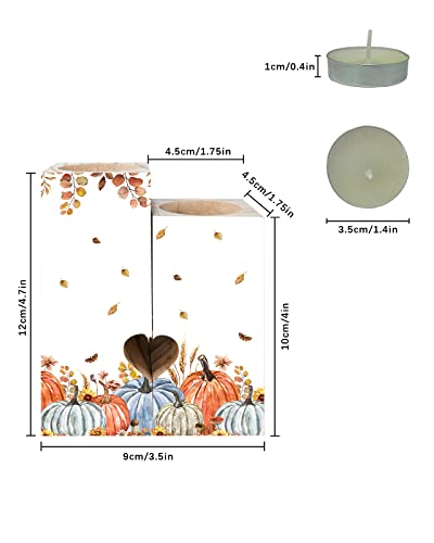 Thanksgiving Candle Holders Set, Wooden Tealight Candle Holder Gifts For Women, Fall Pumpkin Fallen Leaves Autumn Botanical Candlesticks Holder Decor For Wedding Dinning Party #TOP2