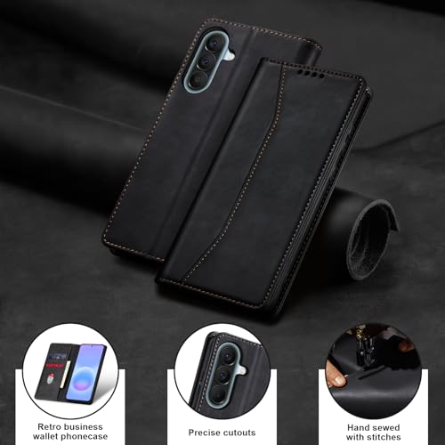 Image of Jasonyu Flip Wallet Case for Samsung Galaxy A57 5G,Leather Magnetic Folio Cover with Card Holder,Kickstand - TPU Shockproof Durable Protective Phone Case,Black