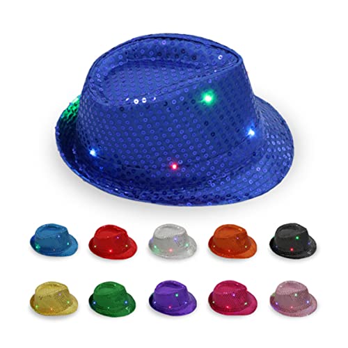 Bestoyard 3 Pieces Led Fedora Hat Led Light Up Fedora Hat Led Luminous Jazz Hat Sequin Fedora Hat Dress Up Fedora Golden #TOP6