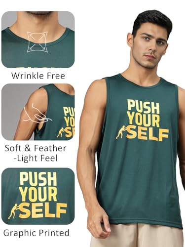 Image of CHKOKKO Tank Tops Sleeveless T-Shirt for Men Dry Fit Vest Gym Wear Graphic Printed Stylish Round Neck Running Sando for Sports Workout Fitness & Casual or Beach Wear
