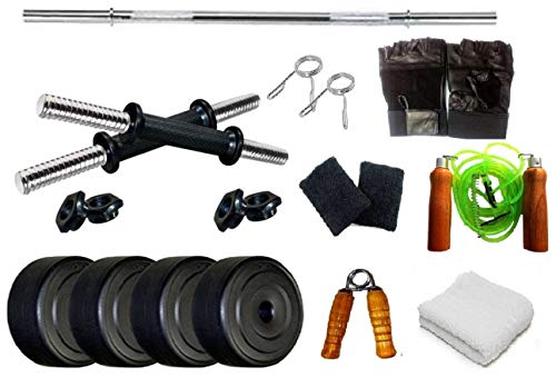 Spanco Home Gym with 4 Kg. P.V.C Weight Plates (1 Kg. X 4 = 4 Kg.), Straight Rod, Dumbbell Rods & 5 Accessories for Fitness, Weight Lifting, Body Shaping, Muscles Building, Body Toning & Body Shaping