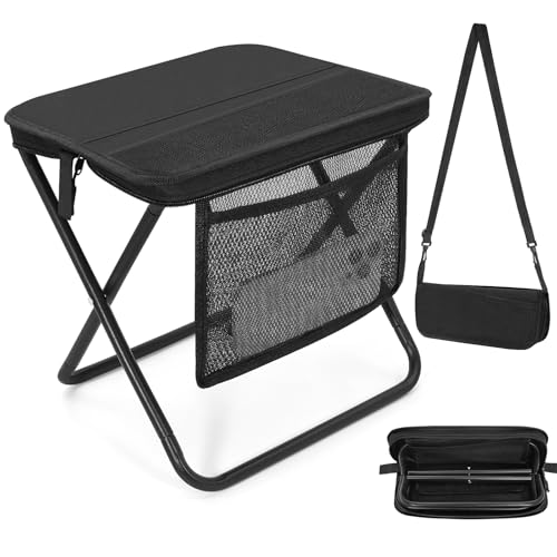 Portable Folding Camp Stool with Side Pocket, Lightweight Foldable Camping