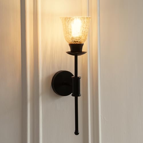 Image of Divine Trends Black Polished Spacer Wall Lamp with Cup Crackled Glass Shade for Living Room, Bedroom, Bathroom, Balcony, Home Decoration, Restaurants | Wall Light - Pack of 1