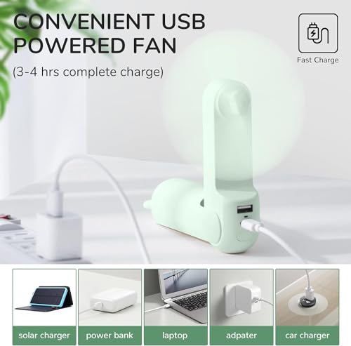 JISULIFE Handventilator Mini Ventilator 3 IN 1, mit 4500 mAh Powerbank USB Akku Klein, Batteriebetrieben Max 37Hrs Runtime Tragbarer Ventilator, Taschenlampen Funktion-Grün 6