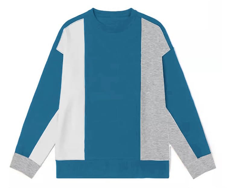 Image of Runcati Mens Color Block Sweatshirt Pullover Crewneck Long Sleeve Fleece Casual Ribbed Patchwork Fall Tops