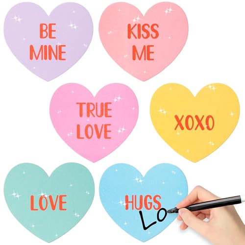 Image of Valentine's Day Conversation Heart Glitter Cutouts - 100Pcs Valentine Candy Color Paper Accent Cutout Assorted Color Paper Heart Cuts for Classroom Bulletin Border Wedding Bridal Shower Party Decors