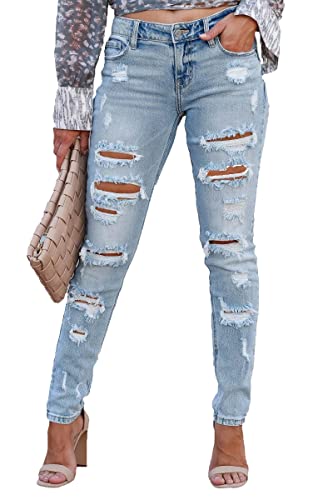Ripped Jeans Womens high Waisted Stretch Skinny Distressed Cargo Emo Denim Pants