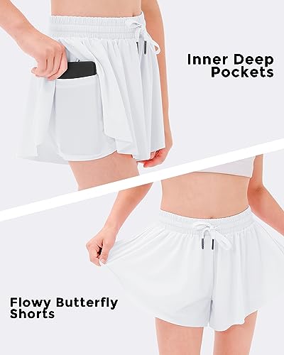 Image of Stelle Girls Flowy Shorts with Pockets Athletic Running Skirt High Waist Butterfly 2 in 1 Sports Short 5-16 Years