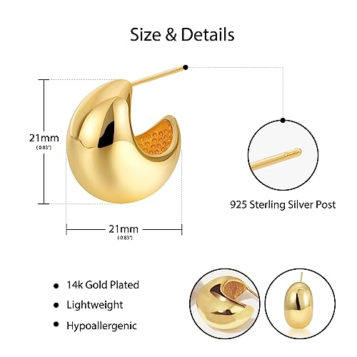 Chunky Gold Hoop Earrings For Women, Lightweight Open Hoops With 14K Yellow Gold Plated Minimalist Jewelry Gifts For Women Girls #TOP5