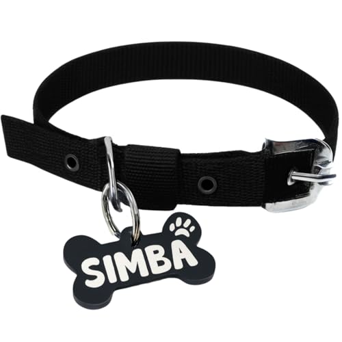 Image of Dog Black Collar with Custom Breed Engraving Name Tag Suitable for All Breed Dogs (Small, Black)
