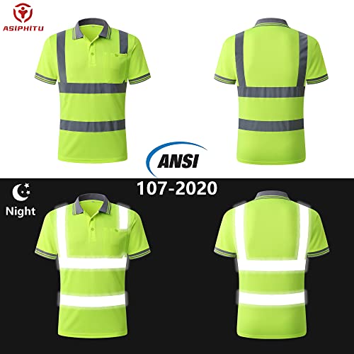 Image of High Visibility Reflective Safety Shirts for Men Women Hi Vis Viz Protective Safety Workwear Polo T Shirt with Pockets for Construction Meet ANSI Class 2(ST191-Yellow-3XL)
