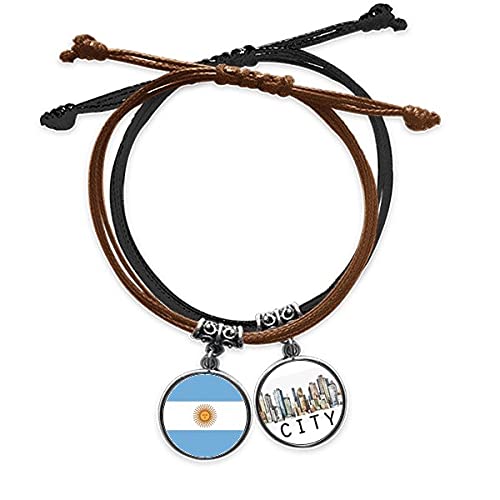 Bracelet Argentine drapeau cuir Amérique du Sud chaîne de main corde