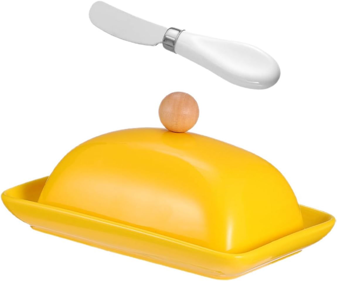 Generic Ceramic Butter Dish with Lid and Knife Covered Butter Storage Holder for Refrigerator and Countertop Easy-clean Smooth Surface for Home Party Restaurant Use Practical Idea
