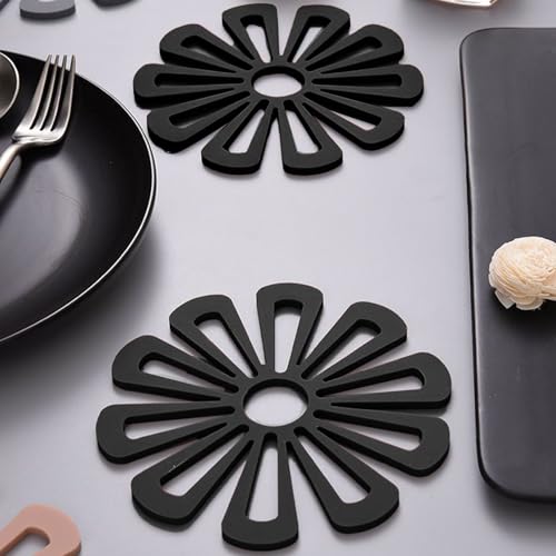  2 Pcs Trivets for Kitchen Worktops, Heat-Resistant Hot Pan Stand, Pot Holder Waterproof Heat Mats, Trivets for Hot Pans Kitchen Worktops Household Table Protective Mat (Black) - Image 7