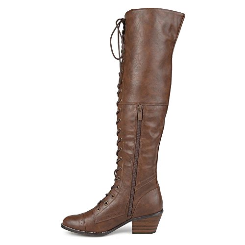 Brinley Co. Womens Blitz Faux Leather Regular And Wide Calf Over-The-Knee Lace-Up Brogue Boots Brown, 8 Wide Calf Us #TOP2