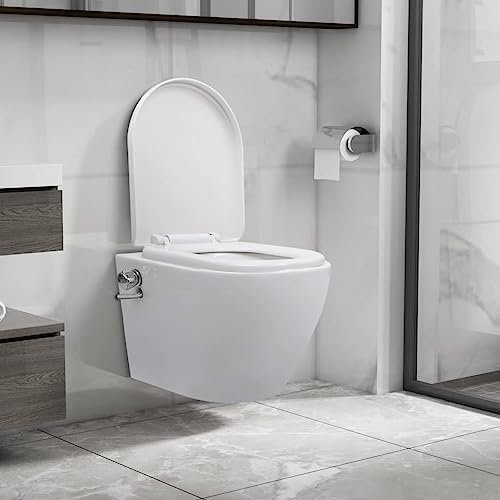 vidaXL Wand WC ohne Spülrand mit Bidet-Funktion Spülrandlos Absenkautomatik Softclose Hänge Toilette Bidet Taharet Badezimmer Keramik Weiß – Bild 3