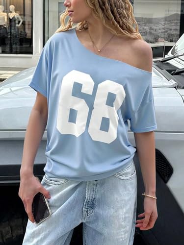 Image of SXV STYLE Women's Casual Numeric Print Short Sleeve T-Shirt, Summer