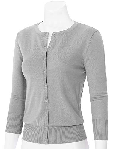Image of Women's 3 /4 Sleeve Crew Neck Button Down Stretch Knit Cardigan Sweater (S-3XL)