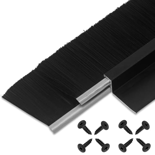 2-Pack Double-Layer Door Brush Sweep Seal, 39.37" L x 1 1/2" W, Retsun Heavy Duty Aluminum Base Stripping for Exterior/Interior & Roll-Up Garage Doors（Double1.5, Black，2）