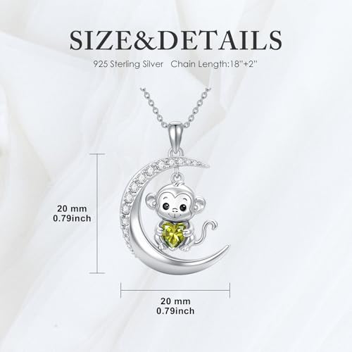 Image of PROESS Animal Birthstone Necklace 925 Sterling Silver Otter /Axolotl /Hippo /Elephant /Dachshund /Monkey /Red Panda Pendant Necklace Animal Birthstone Jewelry Gifts for Women