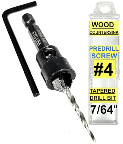 Image of FTG USA #4 (7 /64 inch) Tapered Wood Countersink Drill Bit w / 3 /8 inch Collar & Case | Adjustable 3 /8 inch depth stop collar helps control hole depth. Includes sharp tapered countersink bit and storage case
