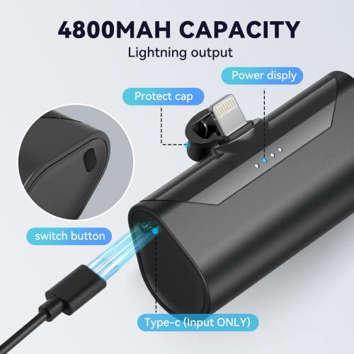 Tcnoll Mini Portable Charger 4800Mah Small Power Bank Battery Charger Fast Charging 15W Ultra-Compact Lightning Output External Battery Pack For Iphone 14 Pro Max 13 12 11 8 7 6S Ipad Pro 2023-Black #TOP3