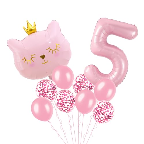 Image of Wclliuchi Cat Birthday Decorations, Cat Balloons, Pink 5 Balloon Number 40inch, Cat Themed Birthday Party Decorations, 5th Birthday Decorations Girl, WLX-Balloon27-20240610