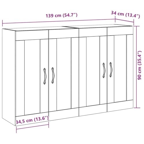 Cabinets muraux chêne noir 69,5x34x90 cm meuble de rangement - 4