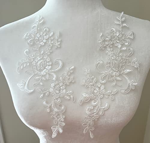 PEPPERLONELY 1 Pair Bridal Lace Flower Sew on Embroidered Lace
