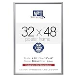 M&T Displays Snap Poster Frame Silver 1.25' Aluminum Profile Front Loading Wall Mounting Photo Picture Document Certificate Sign Holder Mitered Corner Anti Glare Cover (Silver, 32x48 in)