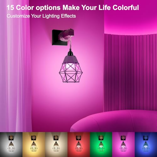 Image of FRIDEKO HOME Farmhouse Rustic Wall Sconces, Battery Operated Set of Two, Rattan Dimmable Wireless Rechargeable Wall Lamp with RGB 12 Colors & 3 Timer, Boho Lighting for Bedroom, Black